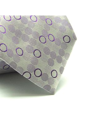 GRAVATA  JACQUARD TRADICIONAL 8CM SEDA DESENHOS DE CIRCULOS LILAS