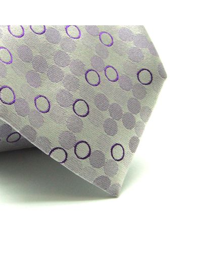 GRAVATA  JACQUARD TRADICIONAL 8CM SEDA DESENHOS DE CIRCULOS LILAS