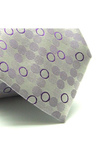 GRAVATA  JACQUARD TRADICIONAL 8CM SEDA DESENHOS DE CIRCULOS LILAS
