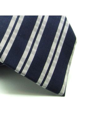 GRAVATA  JACQUARD  TRADICIONAL 8CM SEDA MARINHO LISTRAS PRATAS