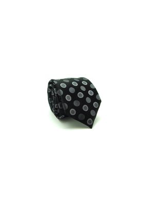 GRAVATA  JACQUARD SEDA 8 CM DESENHO DE CIRCULO CINZA