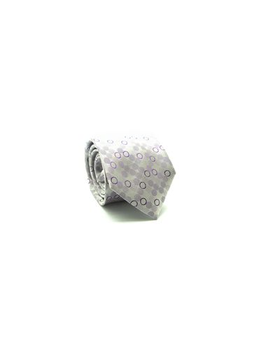 GRAVATA  JACQUARD TRADICIONAL 8CM SEDA DESENHOS DE CIRCULOS LILAS
