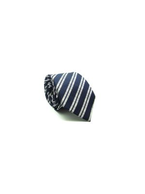 GRAVATA  JACQUARD  TRADICIONAL 8CM SEDA MARINHO LISTRAS PRATAS
