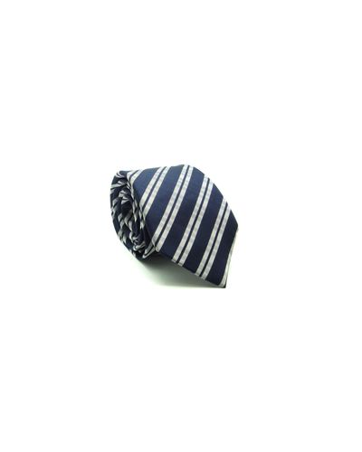 GRAVATA  JACQUARD  TRADICIONAL 8CM SEDA MARINHO LISTRAS PRATAS