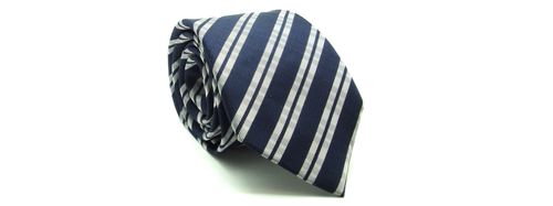 GRAVATA  JACQUARD  TRADICIONAL 8CM SEDA MARINHO LISTRAS PRATAS