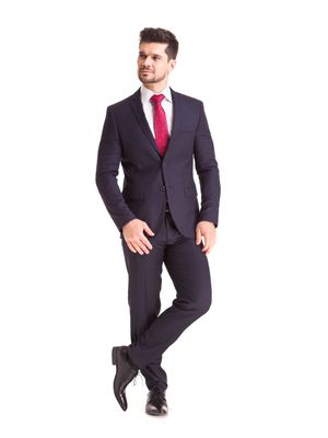 Terno Poliviscose Risca Giz Slim Fit Marinho