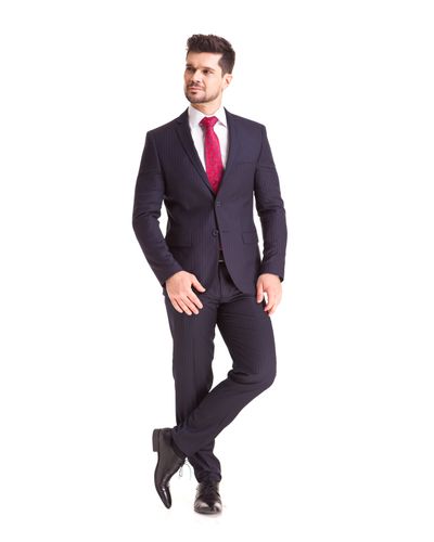 Terno Poliviscose Risca Giz Slim Fit Marinho