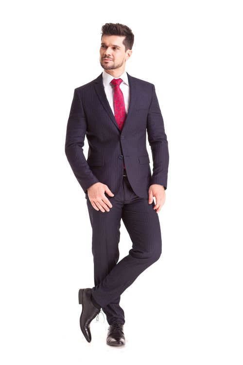Terno Poliviscose Risca Giz Slim Fit Marinho