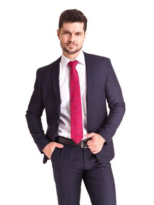 Terno Poliviscose Risca Giz Slim Fit Marinho