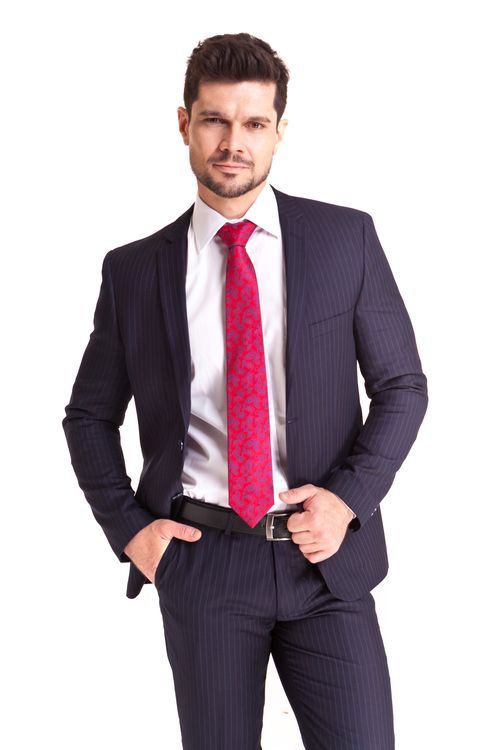 Terno Poliviscose Risca Giz Slim Fit Marinho