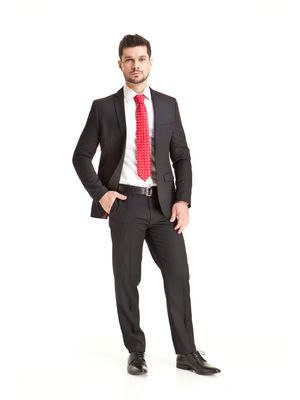 Terno Poliviscose Risca Giz Slim Fit Preto