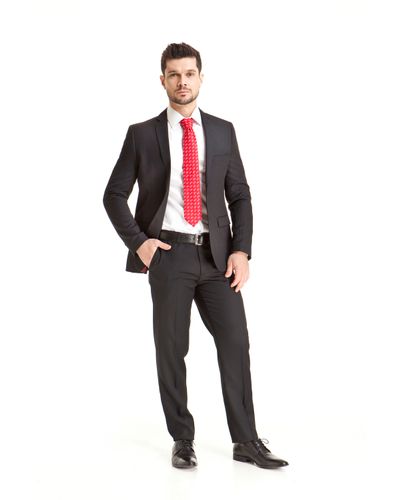 Terno Poliviscose Risca Giz Slim Fit Preto