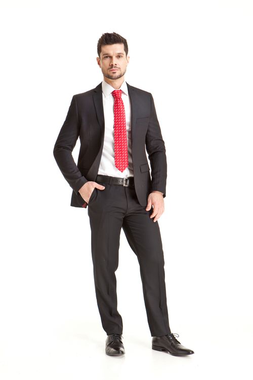 Terno Poliviscose Risca Giz Slim Fit Preto