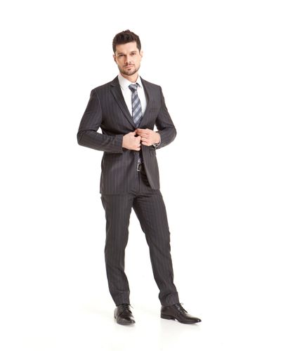 Terno Slim Fit Risca Giz Super 120 100% Lã Cinza