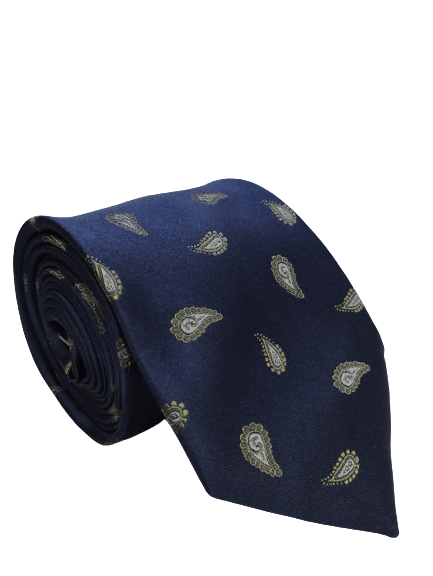 Gravata Tradicional Seda Azul Marinho com Desenhos