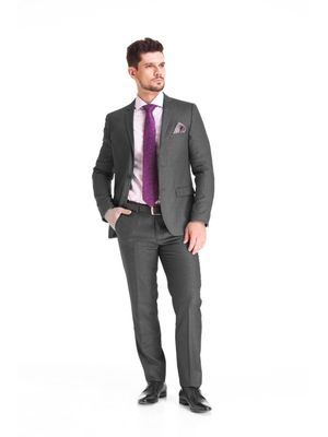 Terno Poliviscose Risca Giz Slim Fit Cinza