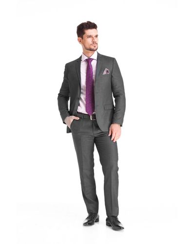 Terno Poliviscose Risca Giz Slim Fit Cinza