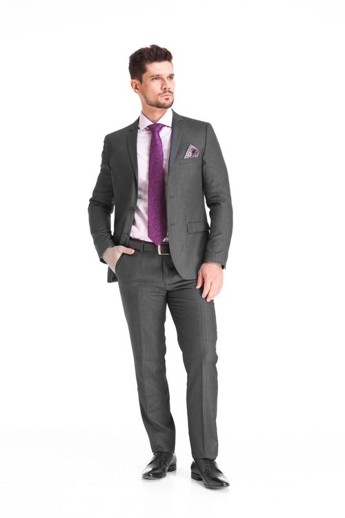 Terno Poliviscose Risca Giz Slim Fit Cinza