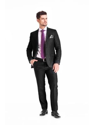 Terno Poliviscose Risca Giz Slim Fit Preto