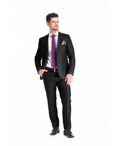Terno Poliviscose Risca Giz Slim Fit Preto