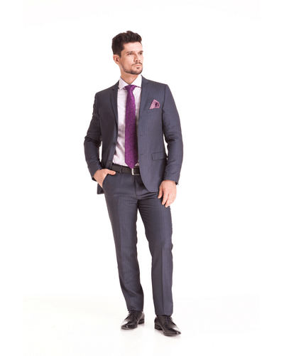 Terno Poliviscose Risca Giz Slim Fit Chumbo