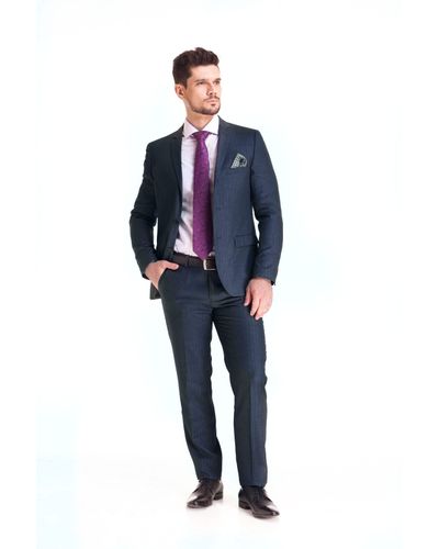 Terno Poliviscose Risca Giz Slim Fit Marinho