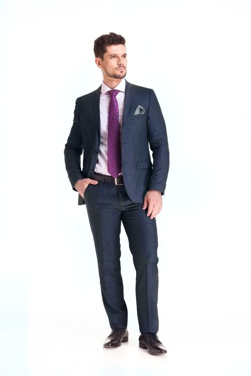 Terno Poliviscose Risca Giz Slim Fit Marinho