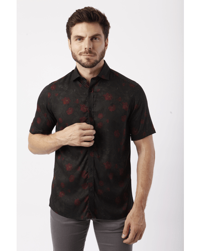 Camisa Manga Curta Floral Escuro
