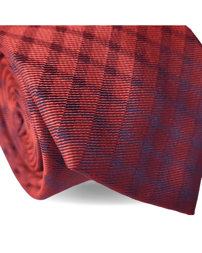 GRAVATA TRADICIONAL POLIÉSTER JACGUARD XADREZ VERMELHO E AZUL