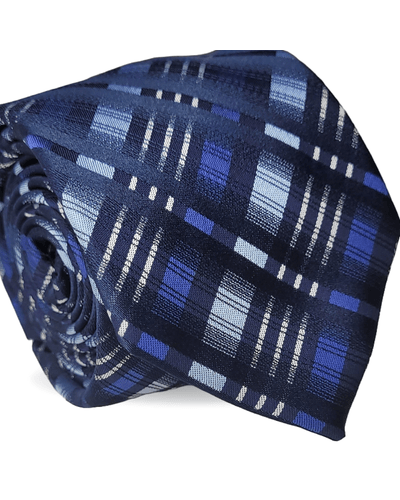 GRAVATA TRADICIONAL POLIÉSTER JACGUARD XADREZ MARINHO E AZUL CLARO