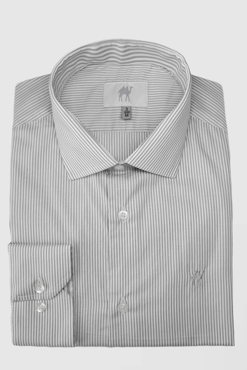 Camisa Custom S/ Bolso Manga Longa Cinza