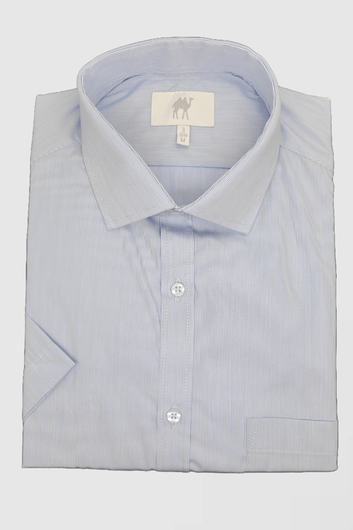 Camisa Manga Curta com Bolso Azul Claro