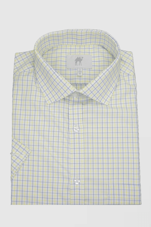 Camisa Manga Curta Com Bolso Xadrez Amarelo