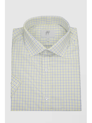 Camisa Manga Curta Com Bolso Xadrez Amarelo