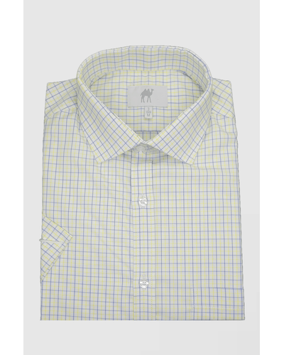 Camisa Manga Curta Com Bolso Xadrez Amarelo