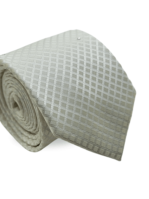 Gravata Tradicional Com Desenhos Geométricos Em Seda Pura Swarovski Bege Textura Medium 1