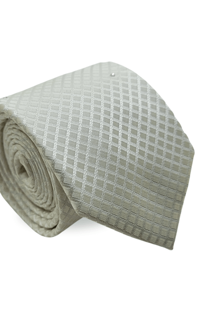 Gravata Tradicional Com Desenhos Geométricos Em Seda Pura Swarovski Bege Textura Medium 1