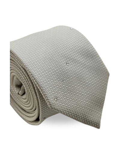 Gravata Tradicional Com Desenhos Geométricos Em Seda Pura Swarovski Bege Textura Small