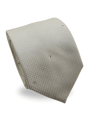 Gravata Tradicional Com Desenhos Geométricos Em Seda Pura Swarovski Bege Textura Small