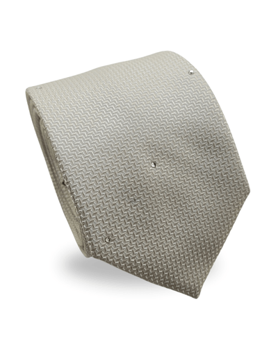 Gravata Tradicional Com Desenhos Geométricos Em Seda Pura Swarovski Bege Textura Small