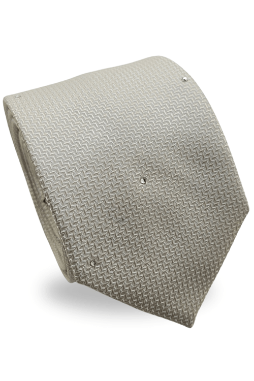 Gravata Tradicional Com Desenhos Geométricos Em Seda Pura Swarovski Bege Textura Small