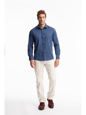 Camisa 100% Algodão Custom Sem Bolso manga longa Marinho