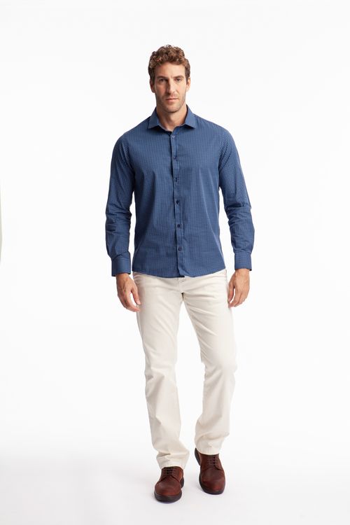 Camisa 100% Algodão Custom Sem Bolso manga longa Marinho