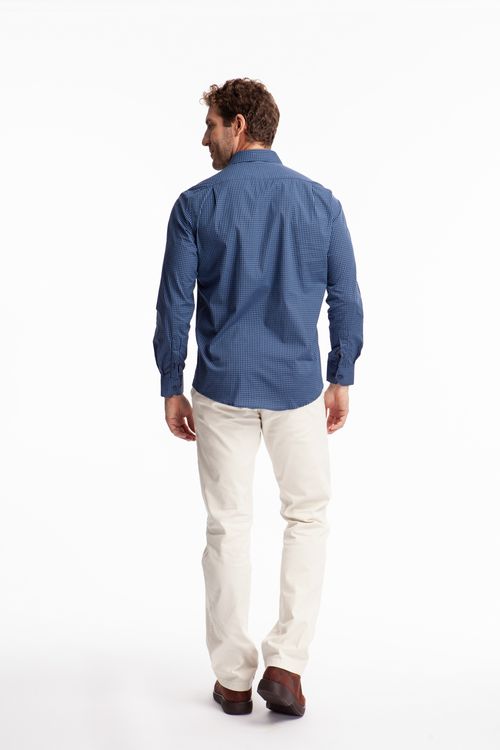 Camisa 100% Algodão Custom Sem Bolso manga longa Marinho