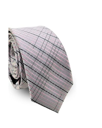 Gravata Slim Jacquard Poliéster Pierre Cardin Listras Lilás Prata