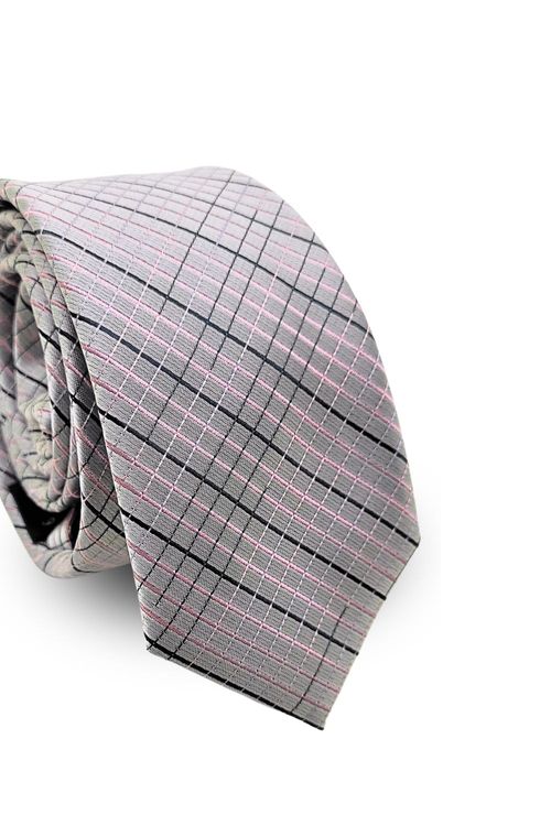 Gravata Slim Jacquard Poliéster Pierre Cardin Listras Lilás Prata