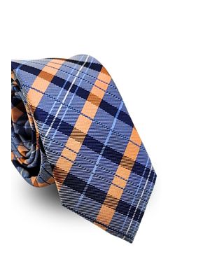 Gravata Slim Jacquard Poliéster Pierre Cardin  Xadrez Azul e Laranja