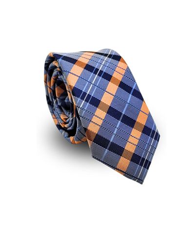 Gravata Slim Jacquard Poliéster Pierre Cardin  Xadrez Azul e Laranja