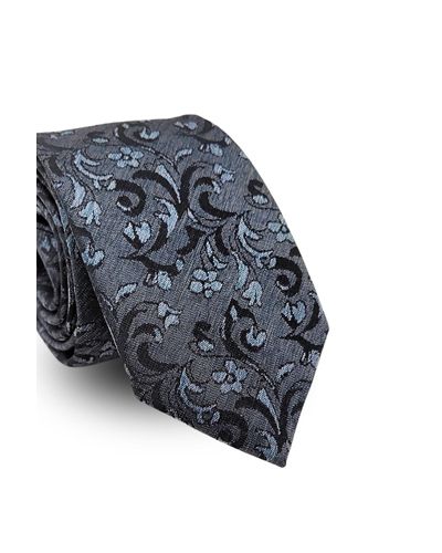 Gravata Tradicional Jacquard Poliéster Pierre Cardin  Floral Chumbo