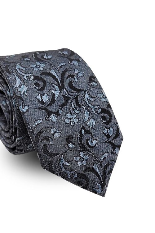 Gravata Tradicional Jacquard Poliéster Pierre Cardin  Floral Chumbo